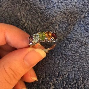 🌈 Sterling and Gemstone Rainbow Ring (Size 8)
